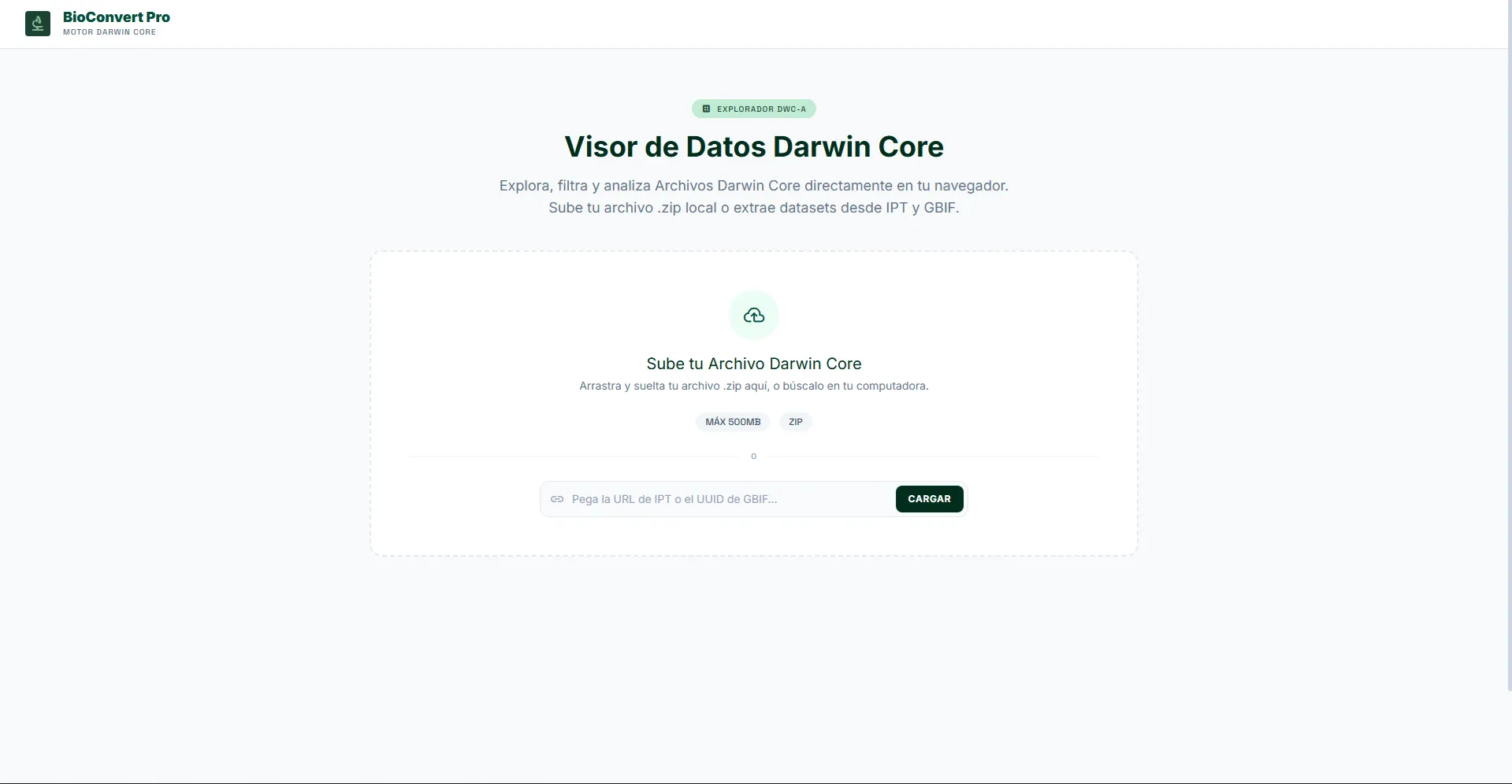 Visualizador Darwin Core — Demo Big Data / Ciencia